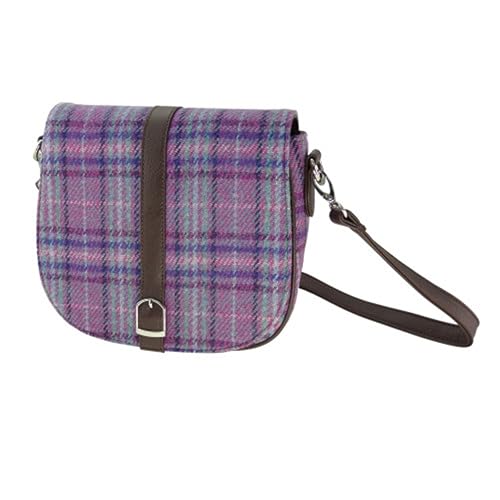 Image of Glen Appin Women's Harris Tweed Beauly Shoulder Casual Bag Adjustable Strap Tartan Pattern Birthday Gift Mothr's day (Purple & Mint Check)