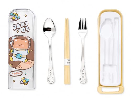 Image of Kids Cutlery Set with Box | Stainless Steel Spoon /Fork /Chopsticks | BPA-Free Food Grade Portable Lunch Utensils for School, Travel, Picnic & Camping