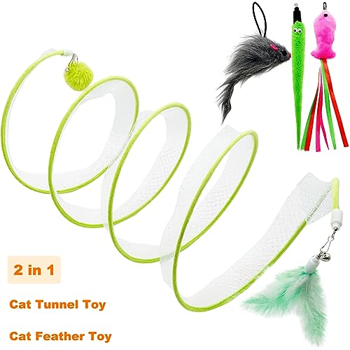 Self Play Cat Hunting Spiral Tunnel Toy, Folded Cat Spring Tunnel Toys for Indoor Cats (Green) - Image 2