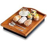 Tioncy Knietablett aus Bambus mit abnehmbarem Kissen, 42 x 33 cm, Knietablett mit Griffen, für Erwachsene, zum Essen in Liege, Frühstück, Einweihungsgeschenk, Vintage-Braun, 1 Stück