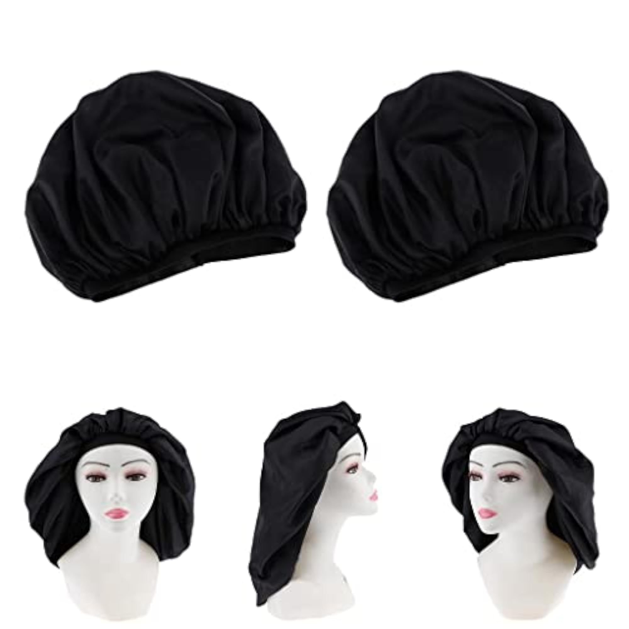 2pcs Lady Shower Caps, Waterproof Elastic Bath Hair Bonnets
