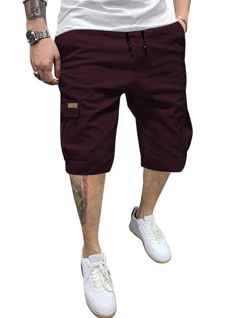 Image of JMIERR Mens Casual Cotton Twill Cargo Shorts Drawstring Classic Chino Stretch Short with 6 Pockets