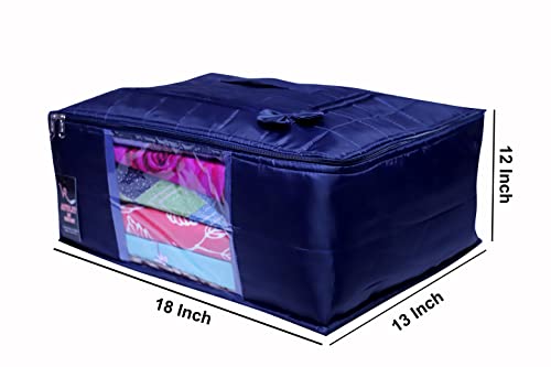 Image of Clothes Storage Bags with Zipper - Pack of 2 | Large Foldable Underbed Storage Bag | Moisture Proof Wardrobe Organiser for Saree Blanket Bedsheet Lehenga | Dustproof Cloth Organiser with Handle Blue