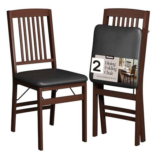 SIMPLEX Compact Folding Wood Dining Chairs (Set of 2) No Assembly PU Leather Cushions 400lb Load Capacity Space-Saving Design for Apartment & Kitchen Use