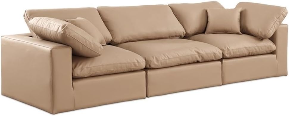 BOWERY HILL Contemporary Modular Sofa, Tan Vegan Leather,