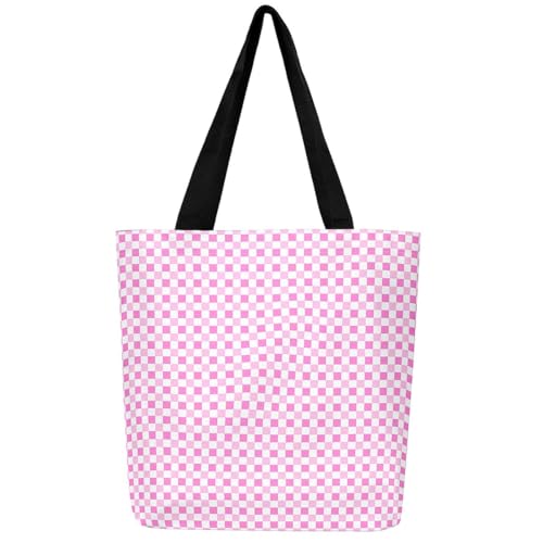 Castle Fairy Lavender Checkered Canvas Tote Bag Aesthetic for Women Teens,Checkerboard Reusable Grocery Handbag,Aesthetic Plaid Shopping Canvas Bags,Cute Geometric Grid,19.7" Wx15.7 L