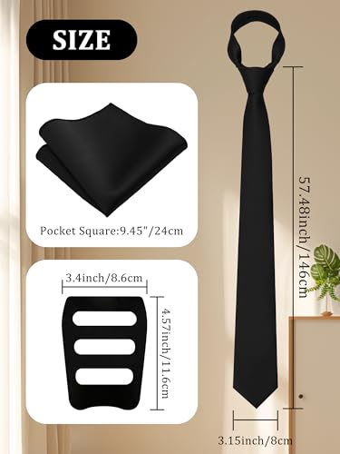 Image of Mantieqingway Black Tie Sets for Men Classic Solid Color Tie Handkerchief Pocket Square Holder Formal Graduation Wedding