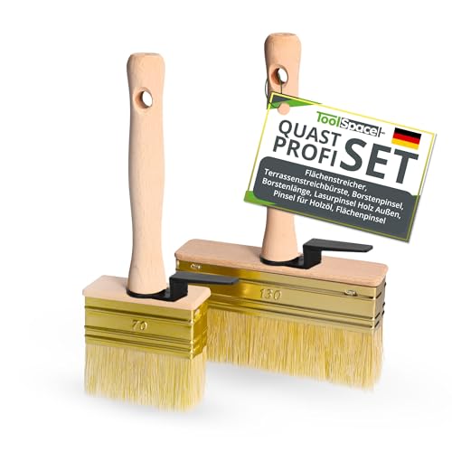 ToolSpace 2X Quast Set 70/130 mm Flächenstreicher Deckenbürste Kleisterbürste Fassadenpinsel Pinselset Tapetenpinsel Naturborsten Holzgriff Fassadenpinsel Streichbürste Kleisterpinsel Borstenpinsel