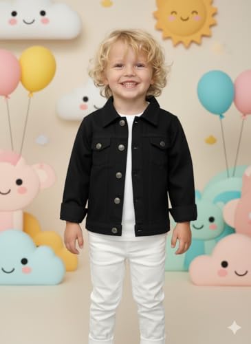 Image of A.T.U.N. (ALL THINGS UBER NICE) Trendy Boys Cotton Denim Jacket | Casual Outerwear with Full Button Front, Smart Collar & Pockets | Stylish Cotton Casual Kids Jacket for Everyday