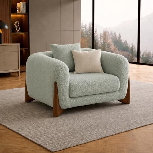 Image of Modern Sofa, Teddy Fabric, Chesterfield Style, Wooden Legs, for Living Room, Bedroom, Hallways (3+1+Ottoman, Sea Green)