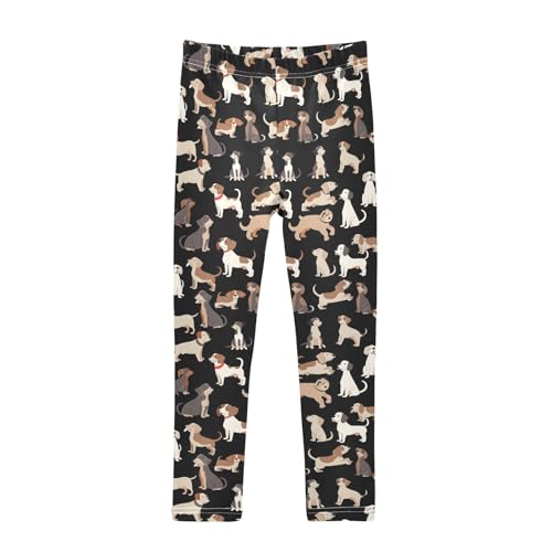 Girls' Athletic Leggings Ankle Length Yoga Dance Pants Kids Teen 4T Dog Black Background