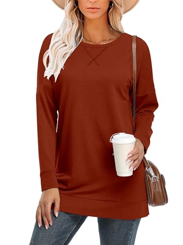 BETTE BOUTIK Women's Drop Long Sleeve Sweatshirts Casual Crewneck Tunic Tops Sweartshirts With Side Slits S-3XL