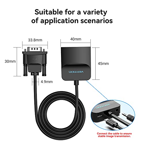 Vention Vga To Hdmi Adapter (Pc Vga Source Output To Tv/Monitor With Hdmi Connector) 1080P Video Dongle Adaptador Vga Converter With Audio Male To Female Cable For Computer Laptop Monitor Hdtv 0.5Ft #TOP7