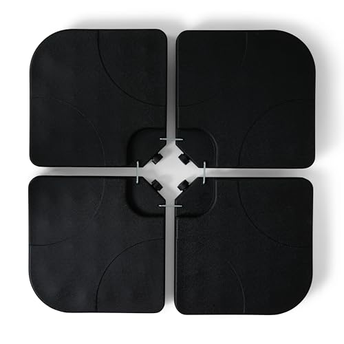 Backyard Expressions 4-Piece Offset Umbrella Base Weight Set – Fill with Water or Sand for Up to 170 lbs – Heavy-Duty Resin Plates with Carry Handles, Fits Most Cantilever Umbrellas, Black