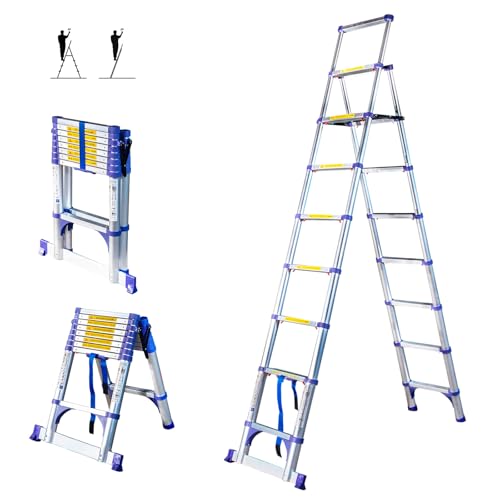Escalera telescópica de 9 escalones EXTENDACT9, Escalera telescópica 2,6m+2,3 m, Escalera Plegable telescópica, Altura máxima de Trabajo 4,1m, Garantía de 5 años, Hostrom