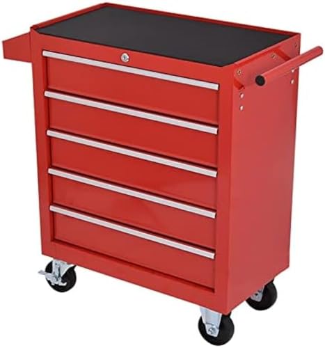 Gabinete de herramientas rodante resistente de 5 cajones con carro, solución de almacenamiento móvil para reparación y mantenimiento de automóviles de taller, para herramientas y equipos
