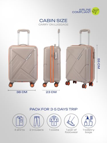 Image of Safari Benson Cabin 8 Wheels 55cm Carry on Trolley Bag Hard Case Polypropylene 360 Degree Wheeling System Luggage, TSA Approved Lock, Trolley Bags for Travel, Suitcase for Travel, Fossil
