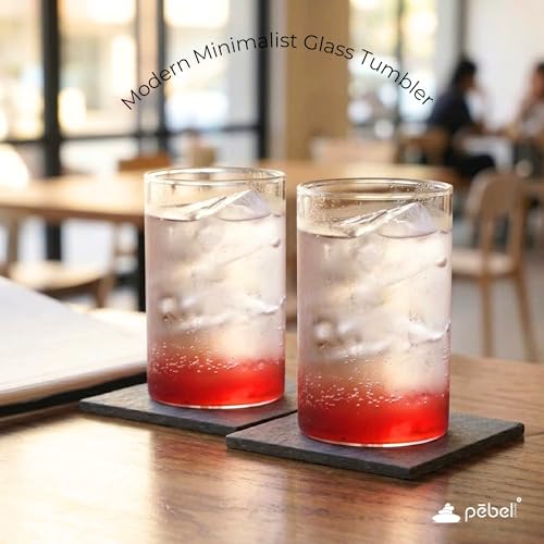 Image of PEBELLIFEWARE Aesthetic Glass Coffee Mugs (Set of 2) - Premium Borosilicate Clear Drinking Glasses Tall Minimalist 240ml for Coffee, Matcha, Smoothies - Microwave & Dishwasher Safe