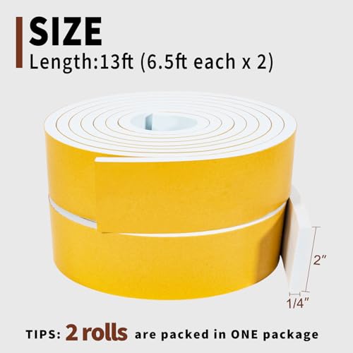 Image of Yotache White Foam Weather Stripping 2 inch x1 /4 inch, Total 13 Ft Long