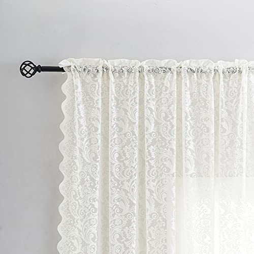 Aligogo Ivory Lace Curtains For Bedroom 63 Inch Length-Luxury Flowers Sheer Lace Curtains 63 Inch Length Short Window Curtains 52 W X 63 L Inch, Ivory #TOP3