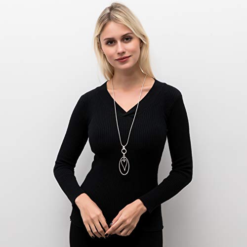 Necklaces for Women Heart Pendant Long Sweater Layered Y Statement Lariat Silver Rose Gold Chain Necklace with Gifts Box2