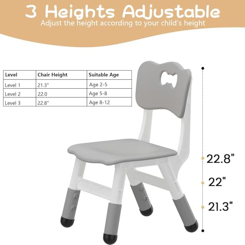 Image of 2-Pack Height-Adjustable Kids Plastic Chairs - Ergonomic Backrest, Non-Slip Feet,Durable, 82Kg Weight Capacity - for Home, Kindergarten, Classroom & Activities