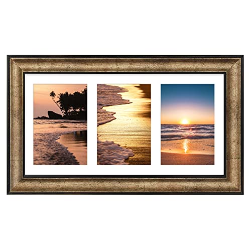 Golden State Art, 7X14 Antique Gold Photo Collage Frame With White Mat Displays (3) 4X6 Pictures - Great For Dad Gifts From Daughter Son #TOP19