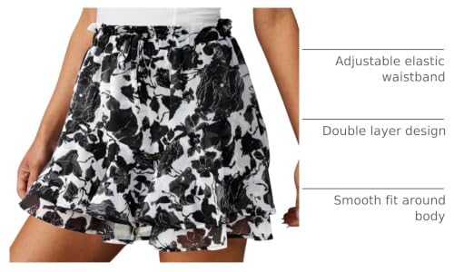 Image of Aoudery Flowy Shorts for Women Casual Boho Floral Skorts Ruffle Mini Skirts Running Tennis Butterfly Chiffon Shorts