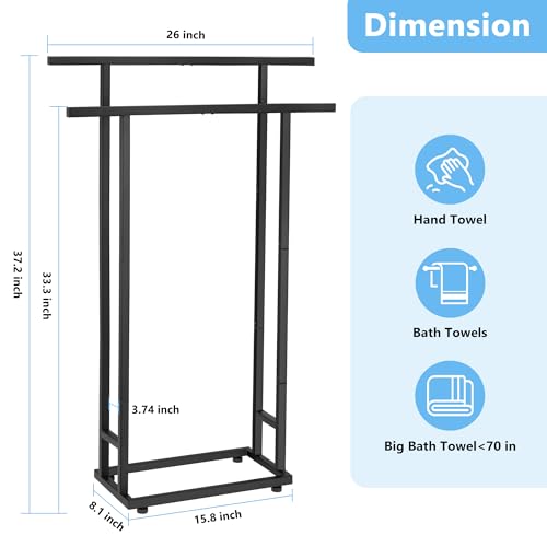 Bathroom Towel Rack, Tall 2 Tier Free Standing Towel Rack, Black Floor Towel Drying Holder for Laundry Room Bedroom Pool, Blanket Ladder, ALHAKIN by ALHAKIN - Used condition - Image 6