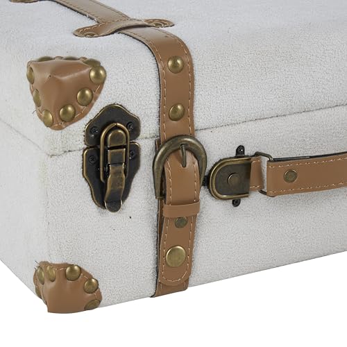 Image of Deco 79 Wooden Decorative Trunk Vintage Storage Decorative Large Boxes with Brown Leather Accents and Bronze Latches, Set of 2 Storage Trunks 20 inch, 16 inch H, Light Gray