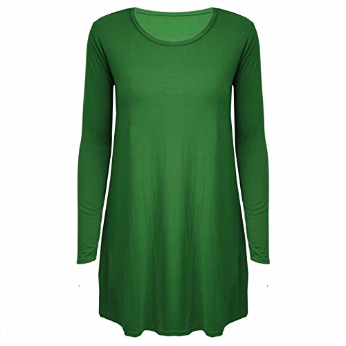 NUEVO MUJER MANGA LARGA TARTÁN SWING VESTIDO ACAMPANADO DE CUADROS MANGA LARGA VESTIDO CORTO PLUS UK TAMAÑO 8-26 - Verde oscuro, M/G - (EU 40-42/UK 12-14)