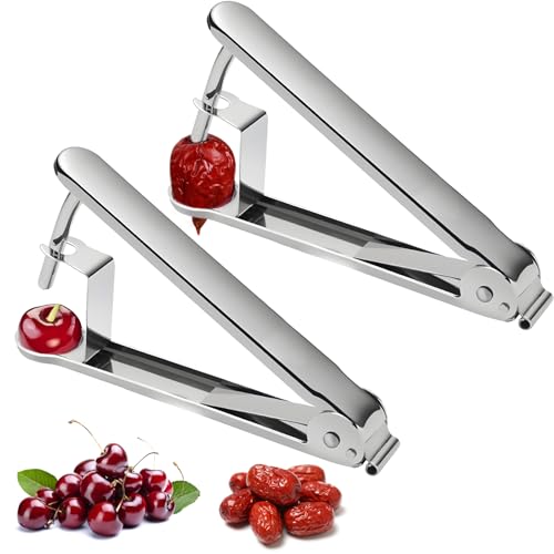 ZITUZY 2 Stück Kirschentkerner Edelstahl, Schnell Obstentkerner Küchenhelfer, Manueller kirschentkerner, für die Küche z...