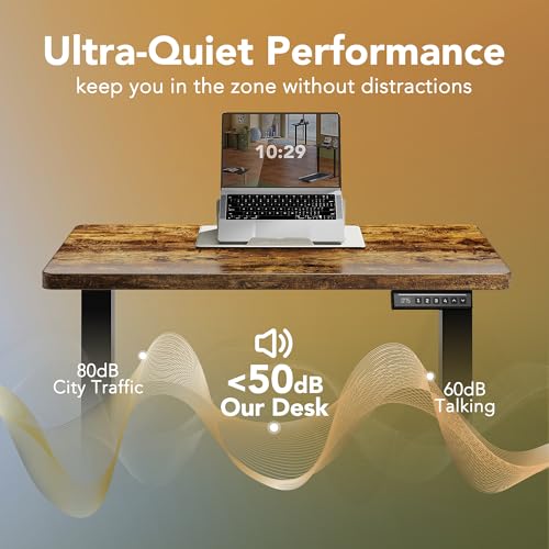 Image of HUANUO 55 x 28 inch Electric Standing Desk Adjustable Height, 4 Memory Height Settings, Sit Stand Up Desk for Home Office & Computer Workstation, Rustic Brown