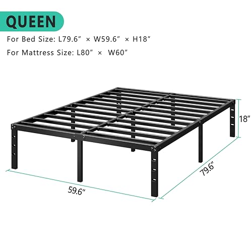 14 Inch Tall Metal Platform Bed Frame for Queen Size Bed Without Box Spring, Easy Assembly - Black
