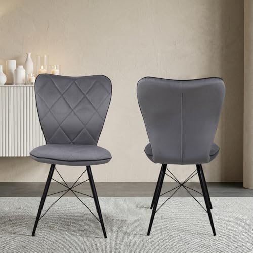 JIEXI Moderne Esszimmerstühle im 2er-Set, Grau, Metallbeine, 48 x 91 cm, für Küche, Esszimmer und Wohnzimmer
