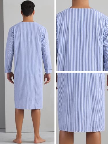 Lars Amadeus Stripe Nightgown for Men's Long Sleeved Button-Down Sleepwear Lounging Nightshirt4