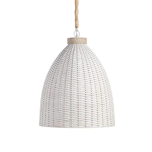 MY SWANKY HOME Cottage Chic Woven White Rattan Dome Pendant 1 Light Farmhouse Coastal 18 in
