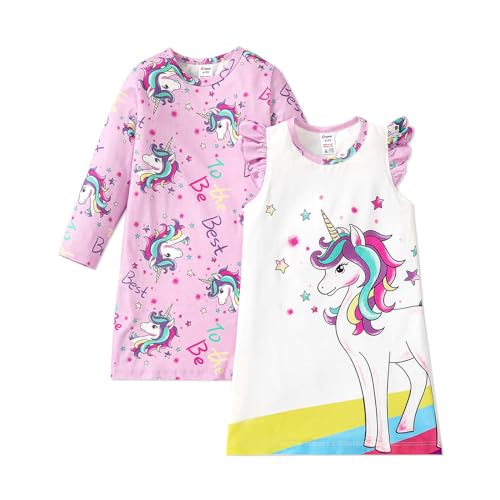 PATPAT Girls Princess Nightgowns Toddler Baby Girl 2 Pack Cute Unicorn Sleep Shirt Dress