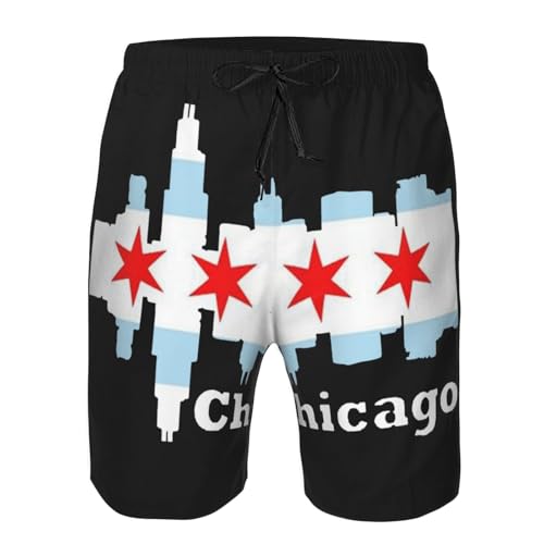 Chicago City Flag Skyline Swim Trunks Quick Dry Summer Beach Shorts4