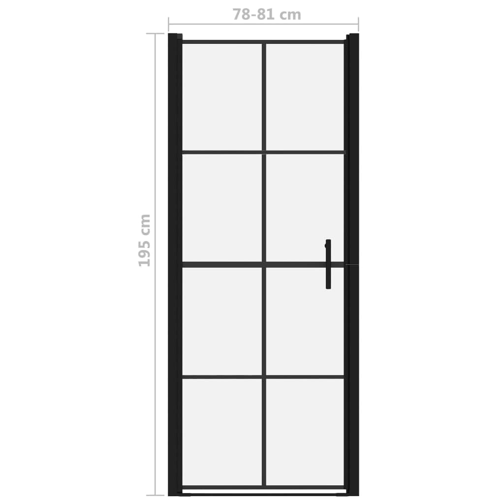 Puerta de ducha industrial con cristal templado de 5 mm, 81 x 195 cm, color negro, marco de aluminio y perfil ajustable para un fácil montaje y limpieza