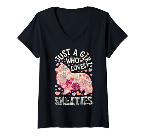 Donna Sheltie Shetland Sheepdog Just A Girl Who Loves Dog Flower Maglietta con Collo a V