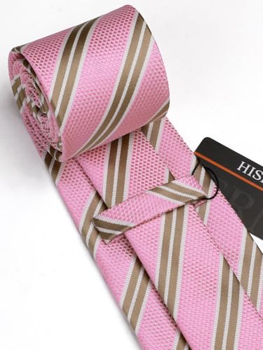 Image of HISDERN Mens Striped Ties Classic Silk Woven Tie and Pocket Square Set Formal Business Necktie Handkerchief for Wedding