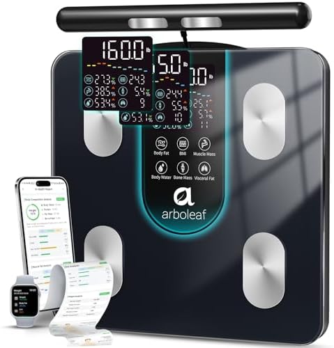 arboleaf Smart Scale for Body Weight, 8-Electrode Dual-Frequency BIA Bathroom Scale with 7-in-1 Display for BMI Body Fat Muscle Mass, Segmental Full Body Composition Analyzer, 50+ Metrics in App