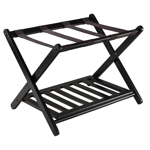 Winsome Reese Luggage Rack with Storage Shelf, for Guest Room, Bedroom, Foldable, No Assembly, Espresso