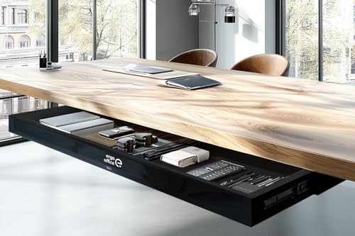Ergo Office ER‑302 - Cajón para debajo de la mesa (758 mm, plástico resistente, con guías de acero de hasta 10 kg, organizador de espacio de trabajo para oficina y oficina en casa, color negro)