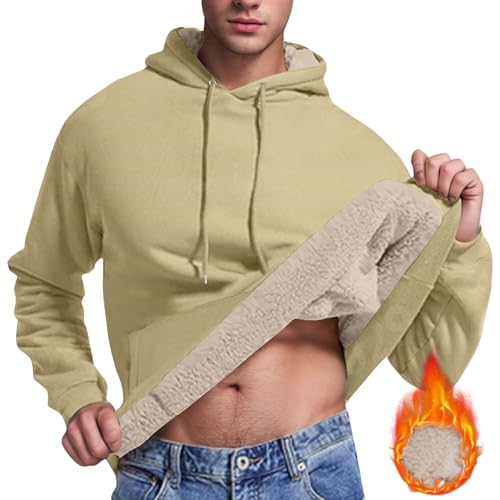 Dademeo Men's Fleece Sherpa Lined Hoodie 2024 Winter Warm Long Sleeve Thermal Hooded Sweatshirt with Kanga Pocket2