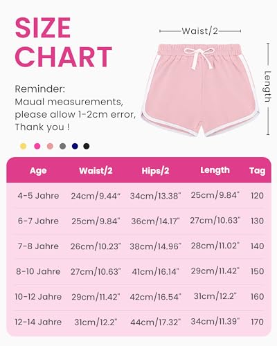 Auranso Kinder Mädchen Kurze Hose Shorts Sporthose Radlerhose Baumwolle Sommer Gym Kurz 3er-Pack 10-12 Jahre Schwarz/Grau/Rosa