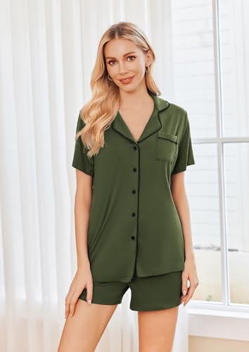 Image of Ekouaer Womens Pajamas Set 2 Pack Button Down Summer Sleepwear Short Sleeve Comfy Pjs Loungewear Set