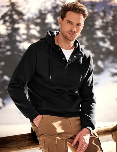 JMIERR Mens 2025 Casual Fahsion Fall Hoodie Pullover Quarter Drawstring Fleece Winter Button Hooded Shirt with Pocket4