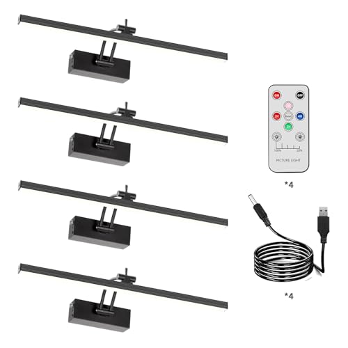 Image of 4 Pack Battery Picture Lights, 5200mAh Rechargeable Picture Lights with Remote Timer & Dimmable, CRI95+ 16 inch Adjustable Art Light for Paintings Display, Frame, Gallery, Wall Art Accent Light, Black